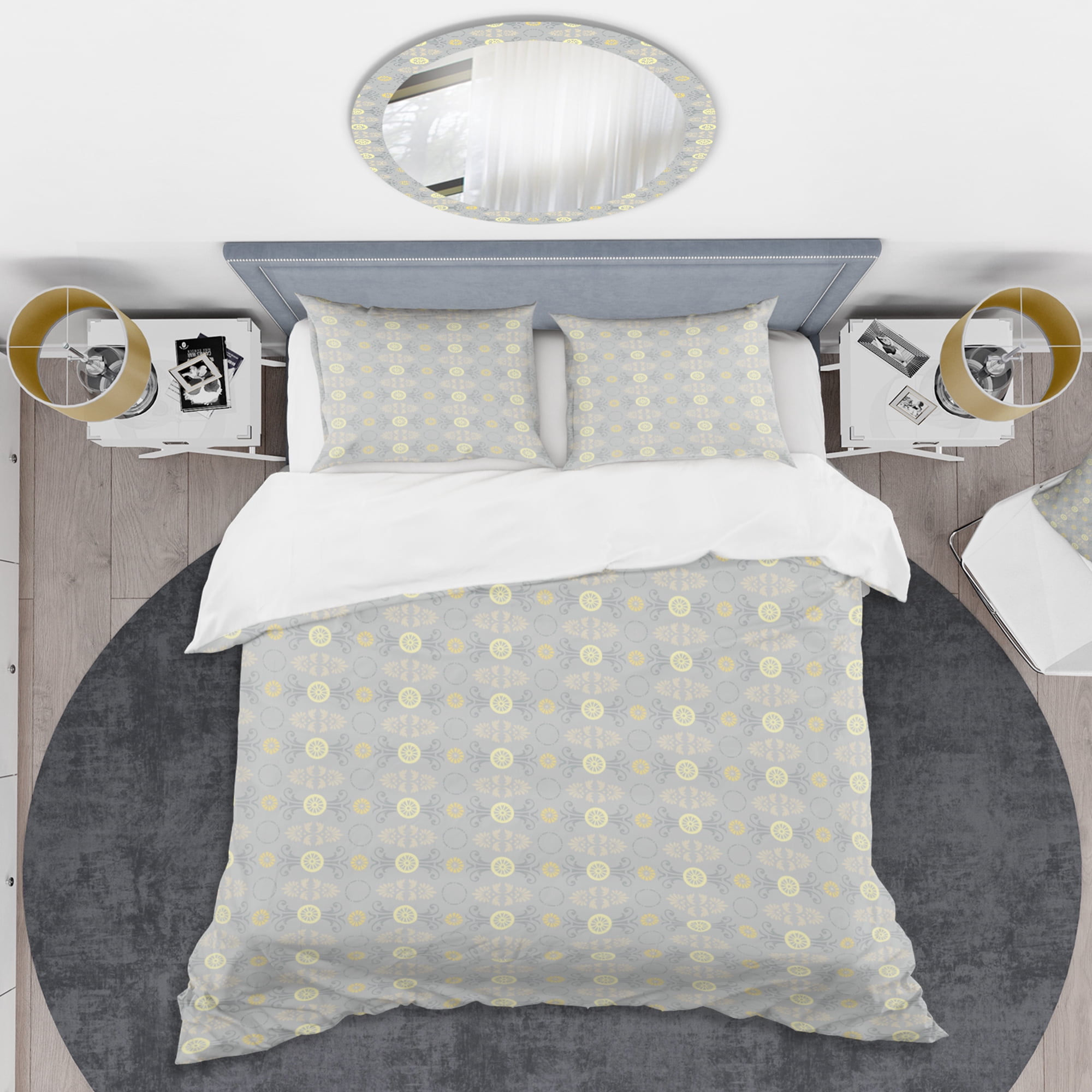 Designart 'Golden Cornflower Pattern' Mid-Century Modern Duvet Cover Set