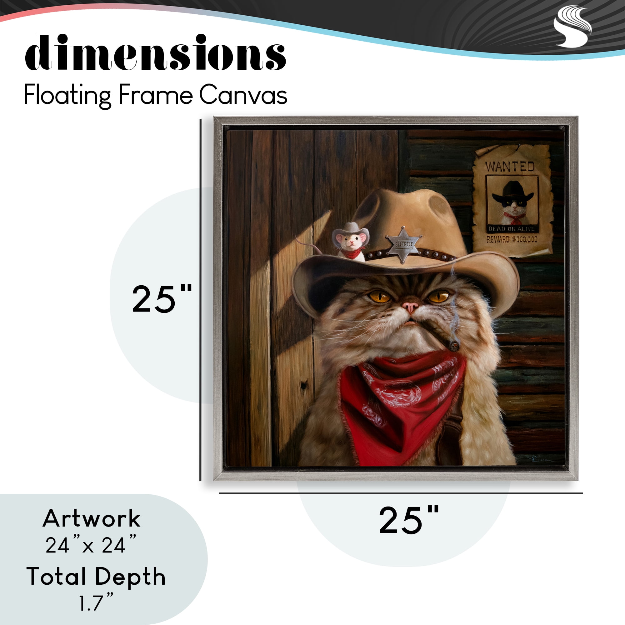 Deputy Purrkins Cat Sheriff Gray Framed Floater Canvas Wall Art, design by Lucia Heffernan