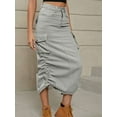 thumbnail image 4 of Denim Skirt Below Knee Length High Waisted Jean Skirts for Women Light Gray XL, 4 of 7