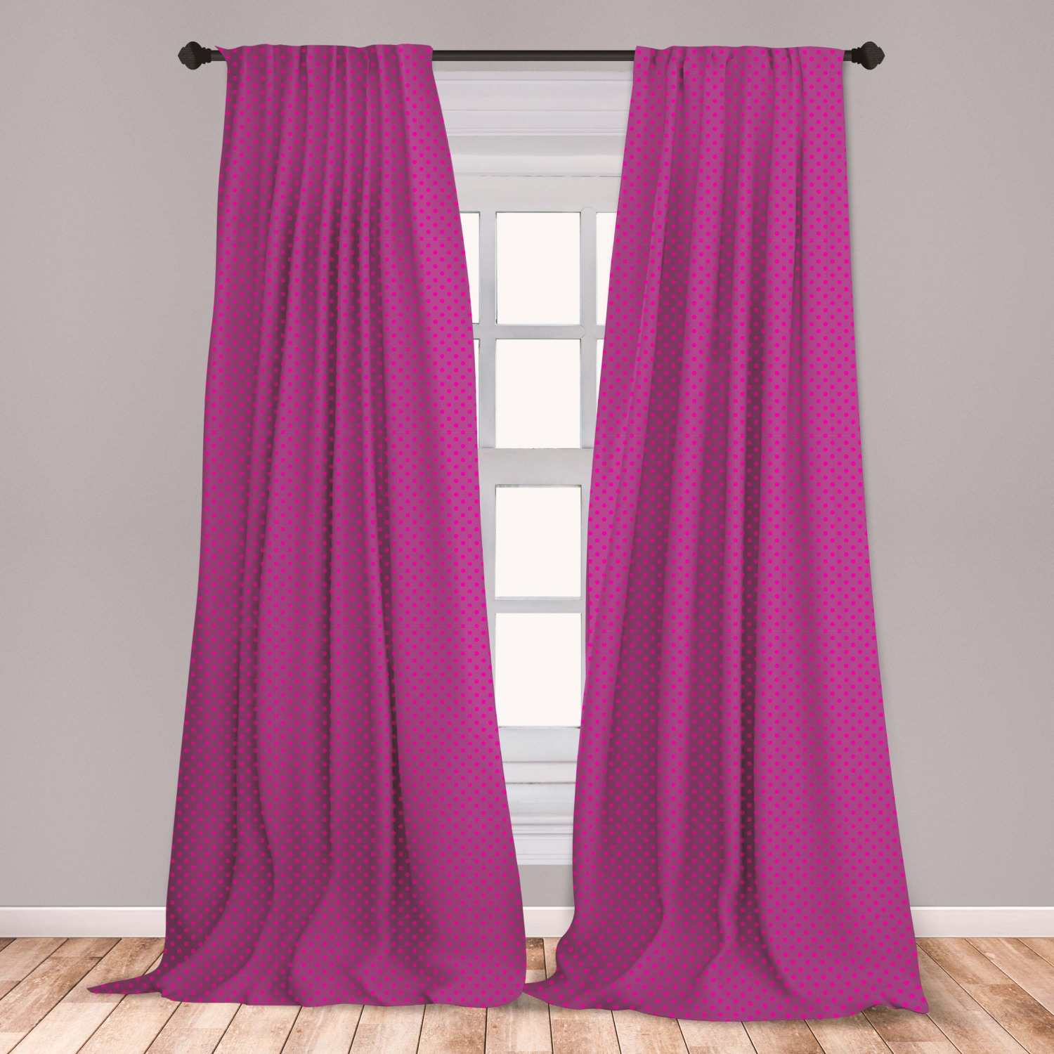 Magenta Curtains 2 Panels Set, Classic Polka Dots Pattern with