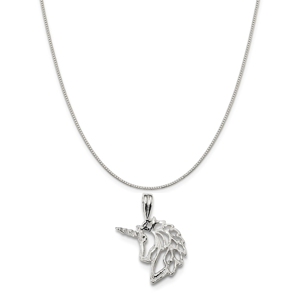 Mireval Sterling Silver Unicorn Charm on a Sterling Silver Box Chain