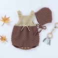thumbnail image 4 of Fashionable Infant Knitted Romper Set, Baby Boys Girls Summer Autumn Simple Style Color Matching Sleeveless Suspender Jumpsuit + Solid Color Hat Kit, 4 of 5