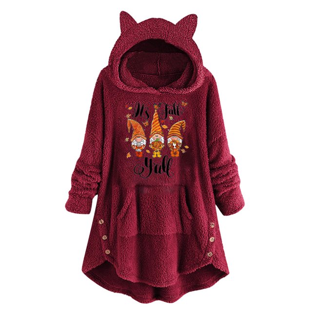 Abrigo de Piel Sintética Para Mujer, Estampado Informal, Botones de Felpa, Manga Larga, Top de Felpa Con Capucha Odeerbi ODB185740