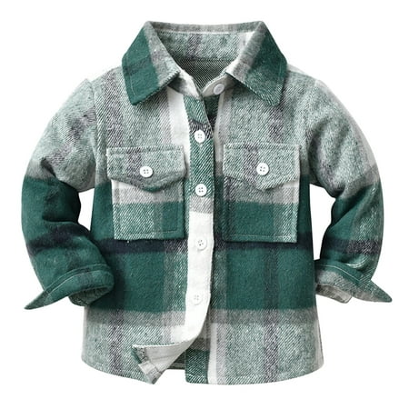 

JDEFEG Teenager Jackets for Boys Kids Toddler Baby Boys Autumn Winter Plaid Cotton Long Sleeve Cardigan Jacket Clothes Long Coats for Boys Cotton Green 120