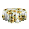 thumbnail image 5 of White Green Leaf Sunflower Pattern Round Tablecloth 60"x60",Wrinkle Wipeable Table Cloth for Kitchen Dining Room Picnic Patio Party, 5 of 6