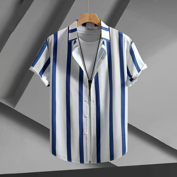 Zylanna Men's Hawaiian Shirts, Quickly Dry Short Sleeve Casual Turndown Collar Summer Beach Button Down Shirts Blue Size M