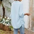 thumbnail image 4 of tarylea Womens Tops 3/4 Sleeve Turn down Collar V Neck Shirts Side Drawstring Curved Hem Blouse Casual Loose Pleated Tops, 4 of 4