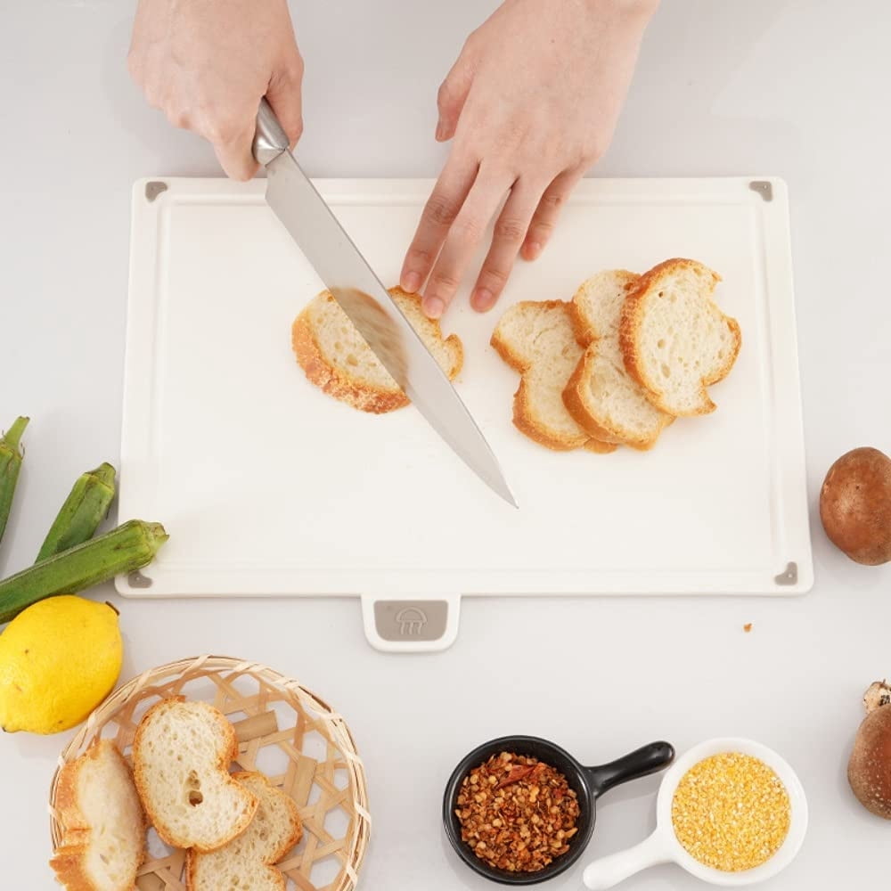 NOGIS Kitchen Artist | 4 pieces Color-Coded Plastic Cutting Board Set with stand | Keep Kitchen Organized | Separate Cooked and Food | Compact & Save Space