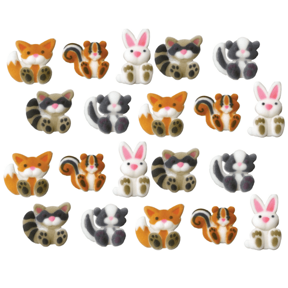 24pk Edible Woodland Animals 1 1/2" - 1 3/4" Edible Sugar Decoration Toppers for Cakes Cupcakes Cake Pops w. Edible Sparkle Flakes & Decorating Stickers