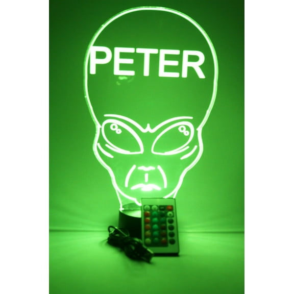 Alien Light Up Lamp LED Personalized Name Night Light Engraved Unearthly Alien Table Lamp, Our Newest Feature - It's Wow, with Remote, 16 Color Options, Dimmer, Free Engraved, Great Gift