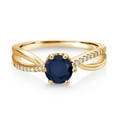 thumbnail image 2 of Gem Stone King 18K Yellow Gold Plated Silver Ring Round Sapphire and Moissanite (1.18 Cttw) (Size 9), 2 of 4