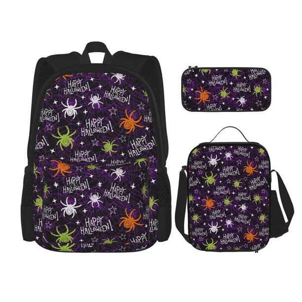 Fotbe Halloween Set Escolar 3 en 1 para Niños - Mochila Duradera con Lonchera Aislante y Estuche para Lápices - Mochila Escolar para Niños y Niñas