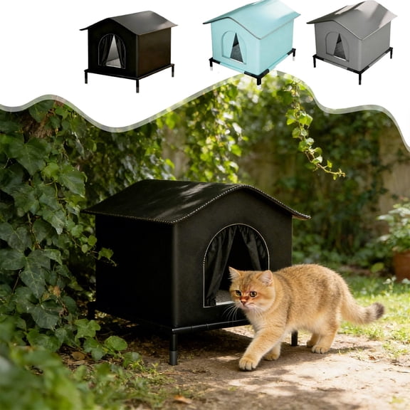 AYktou Outdoor Cat House for Feral Cats, Weatherproof Sun Protection Pet Tent Insulated Cats Shelter for All Seasons, Portable Cat Bed with Elevated Bottom & Waterproof Pad, Porch Yard Cat Houses