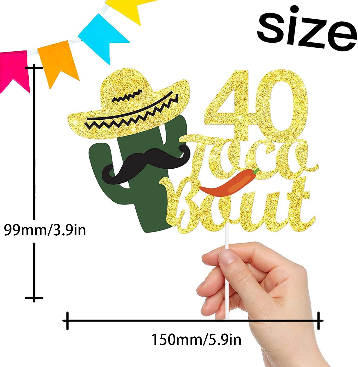 Mexican Toca Bout 40th Cake Topper Gold 