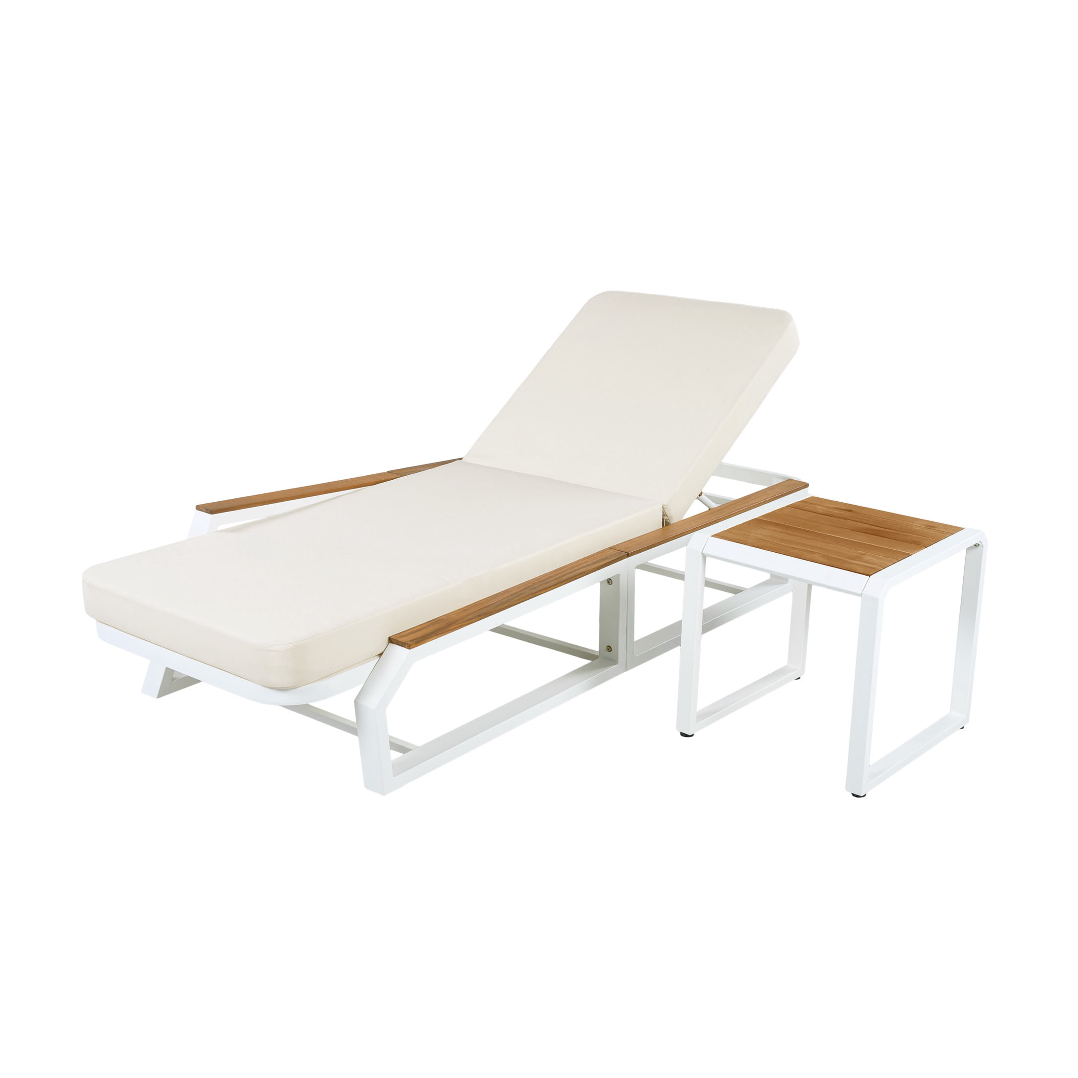 Christopher Knight Home 2-Piece Outdoor Chaise Lounge with Side Table, Iron Frame with Cushion, White+Cream