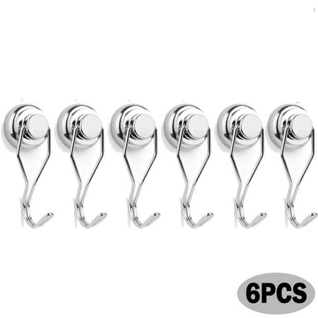 

Skycarper Swivel Swing Magnetic Hooks Strong Heavy Duty Neodymium Magnet Hooks - Great for Your Refrigerator and Other Magnetic Surfaces - Pack of 6