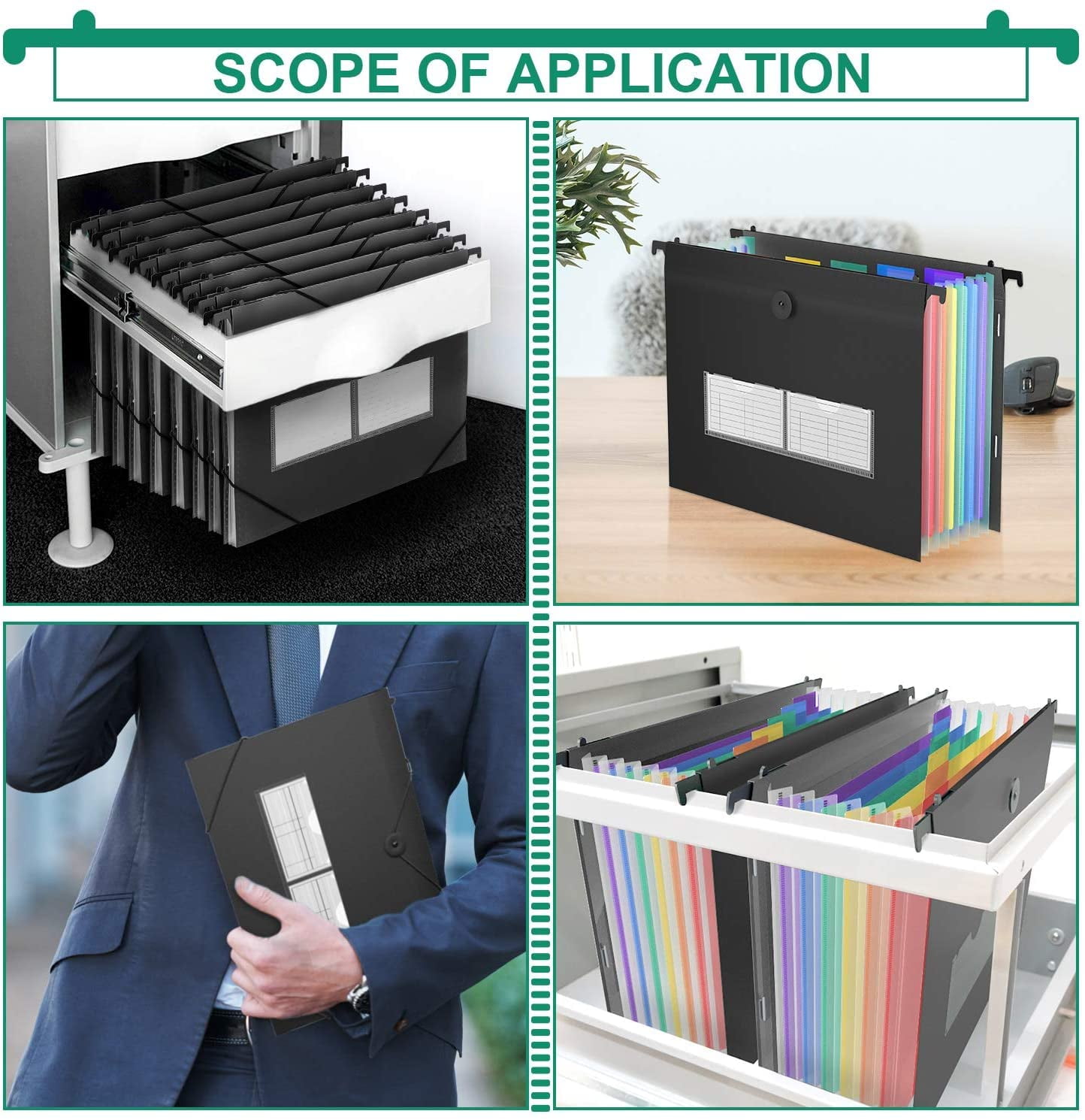 3 Pack Expanding Hanging File Folders, 7 Pockets Accordian File Organizer for Document Bill, Large Capacity, Multi-Color Tabs, Letter Size for Filing Cabinet