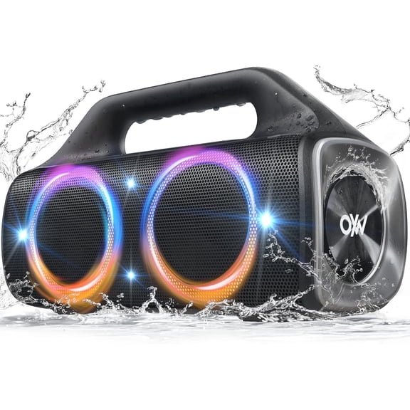 OYW IPX67 Waterproof Bluetooth Speaker:80W(Peak) Loud Outdoor Portable Wireless Party Speakers with LED Lights,20H Playtime,Bluetooth 5.3,Deep Bass & TWS for Pool,Beach,Black