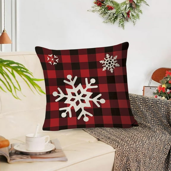 Merry Christmas Throw Pillow Covers 18x18 Inch,Red Black Buffalo Plaid Pillowcase Christmas Decorations,Farmhouse Pillow Case for Sofa Home Decor Winter Cushion Case