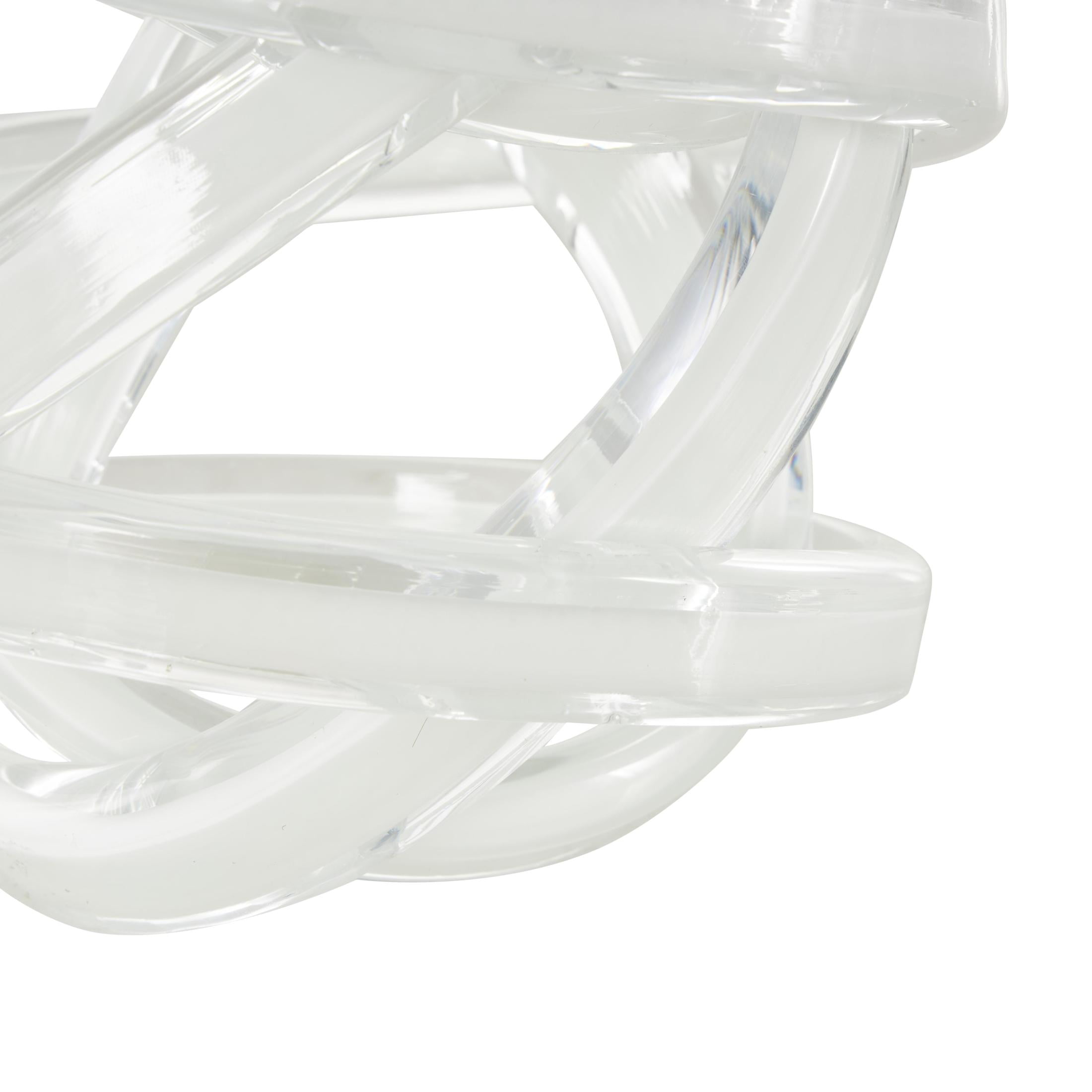7" x 7" White Glass Brushed Ombre Twisted Knot Sculpture, by DecMode