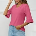 thumbnail image 4 of Itsame Womens Tops, Split Flare Sleeves V-Neck Casual Loose Comfy Blouses Pink 2XL, 4 of 5