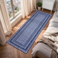 thumbnail image 6 of Garvee 2'x6' Modern Bordered Runner Rug Geometric Braided Printed Carpet, Washable Non Slip Rug Soft Low Pile Indoor Mats for Hallway Bedroom Kitchen, Dark Blue, 6 of 8