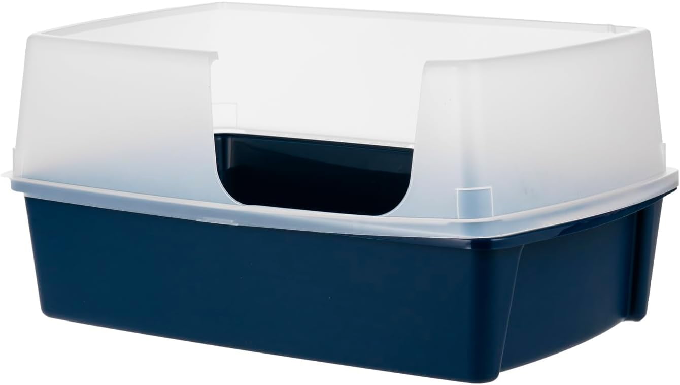 IRIS XX-Large Side Entry Cat Litter Box Open Top with High-Sided Scatter Shield, 30" L × 20" W × 14" H, Navy