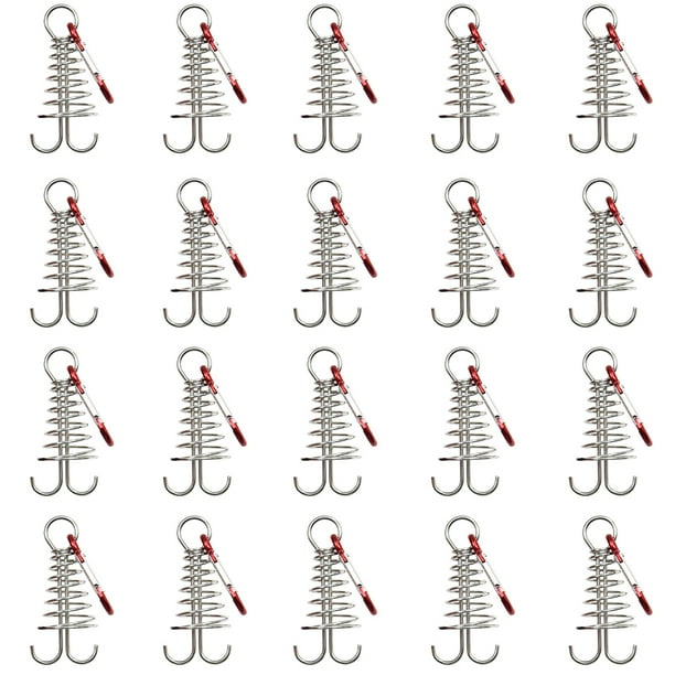 Soidarity Clavijas de anclaje para cubierta de 20 piezas con Clips de mosquetón, clavos para tienda a prueba de viento, accesorios para toldo, Escalada Rojo (tipo anzuelo)