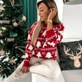 thumbnail image 5 of Suéter navideño rojo elegante y hermoso para mujer, lindo suéter navideño de manga larga tejido con copos de nieve y estampado de árboles de Navidad, 5 of 5
