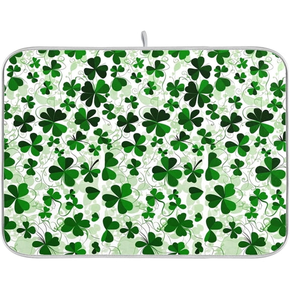 St Patrick''s Day Clover Dish Drying Mat 18x24 for Kitchen Green Shamrock Dishes Pad Dish Drainer Rack Mats Absorbent Fast Dry Kitchen Accessories