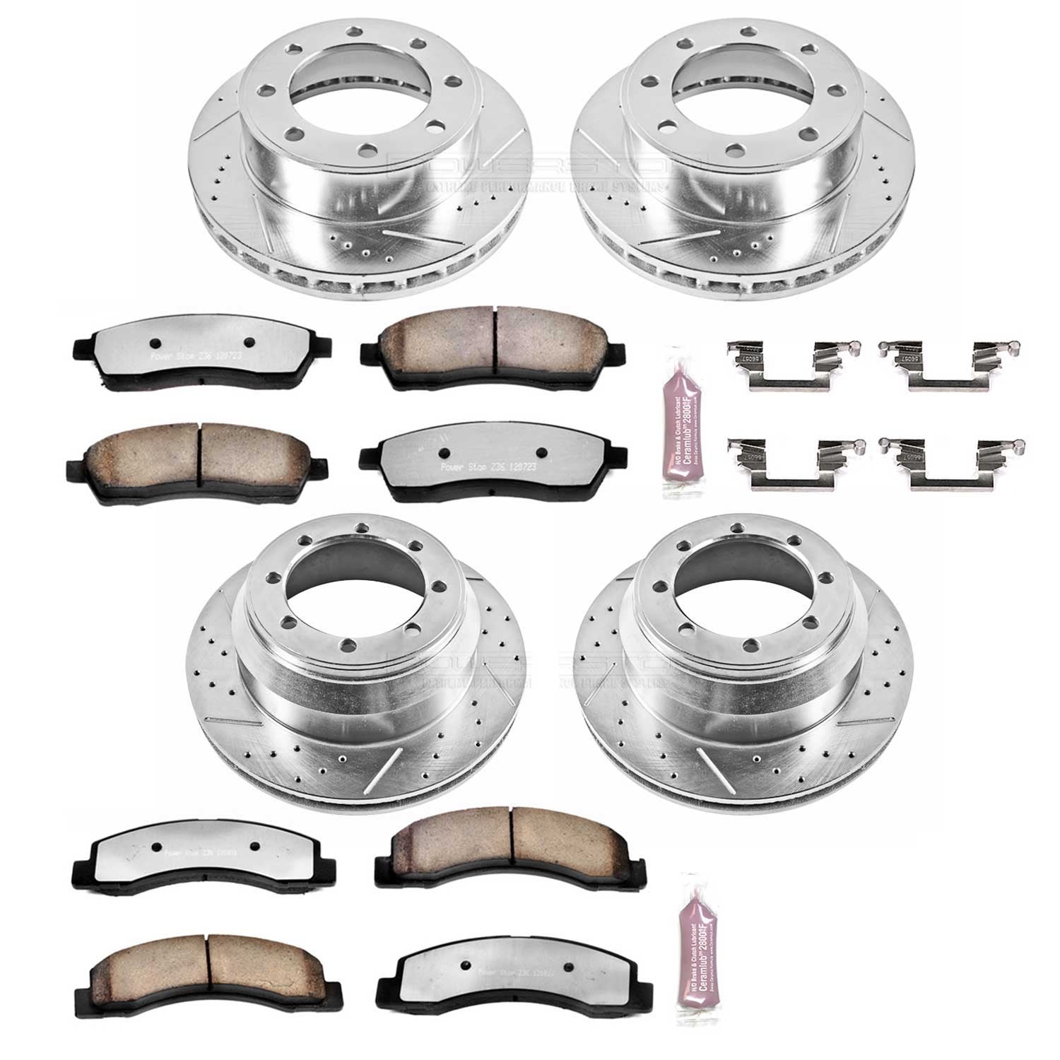 PowerStop Front and Rear Z36 Truck & Tow Carbon-Fiber Ceramic Brake Pad and Drilled and Slotted Rotor Kit Fits: FORD Select Models K1907-36