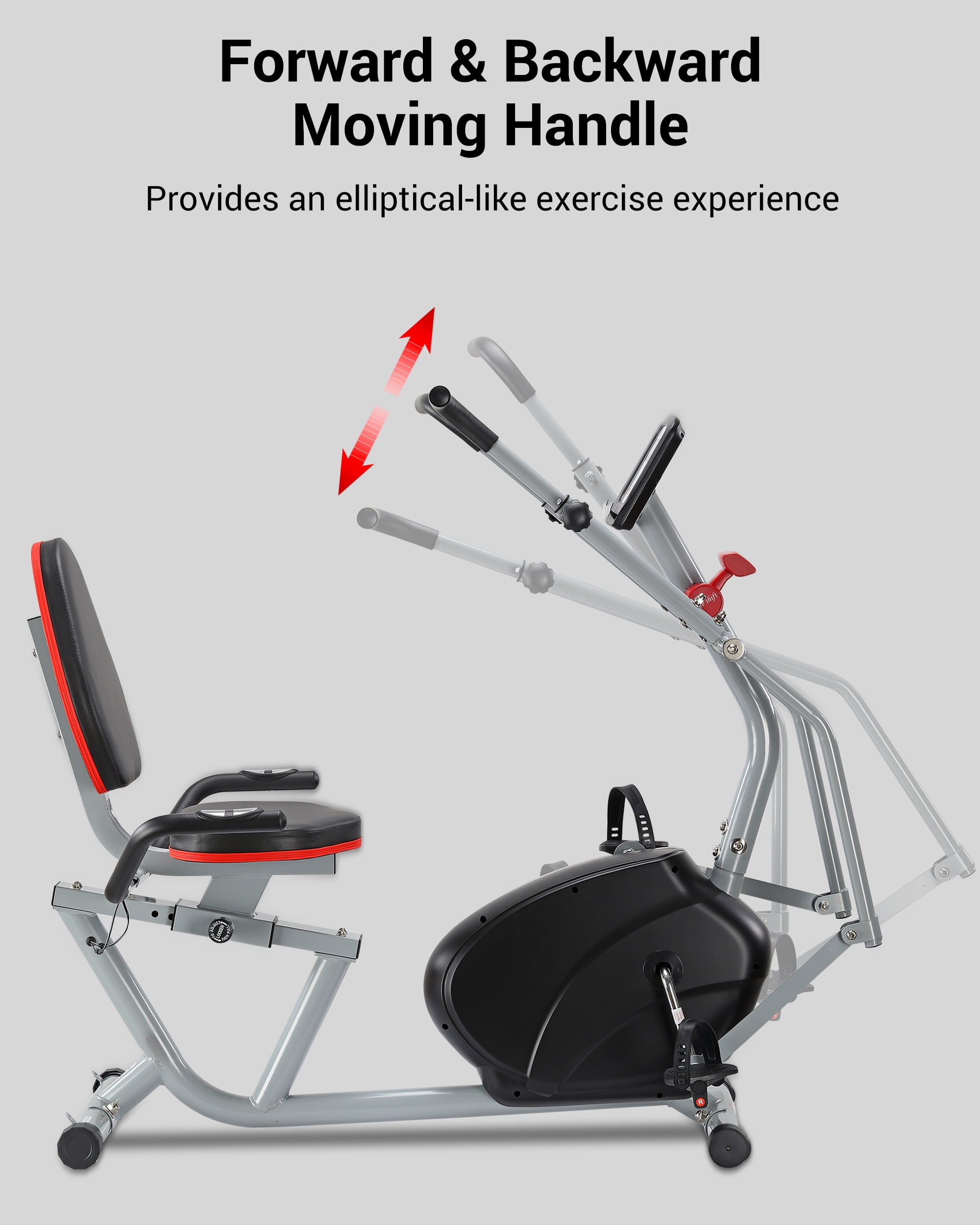 Recumbent Exercise Bike with Arm Exerciser for Home - Elliptical Recumbent Cross Trainer with Backlit Display, Pulse Sensor, 8-Level Magnetic Resistance, 380LBS Weight Capacity