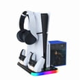 thumbnail image 2 of RGB Cooling Stand for PS5 Slim Console - 3-in-1 Charging Dock with Dual Controller Charger & 10 Game Disc Storage, Smart LED Lights, Anti-Slip Base, Overcharge Protection | PS5 Slim Accessories, 2 of 7