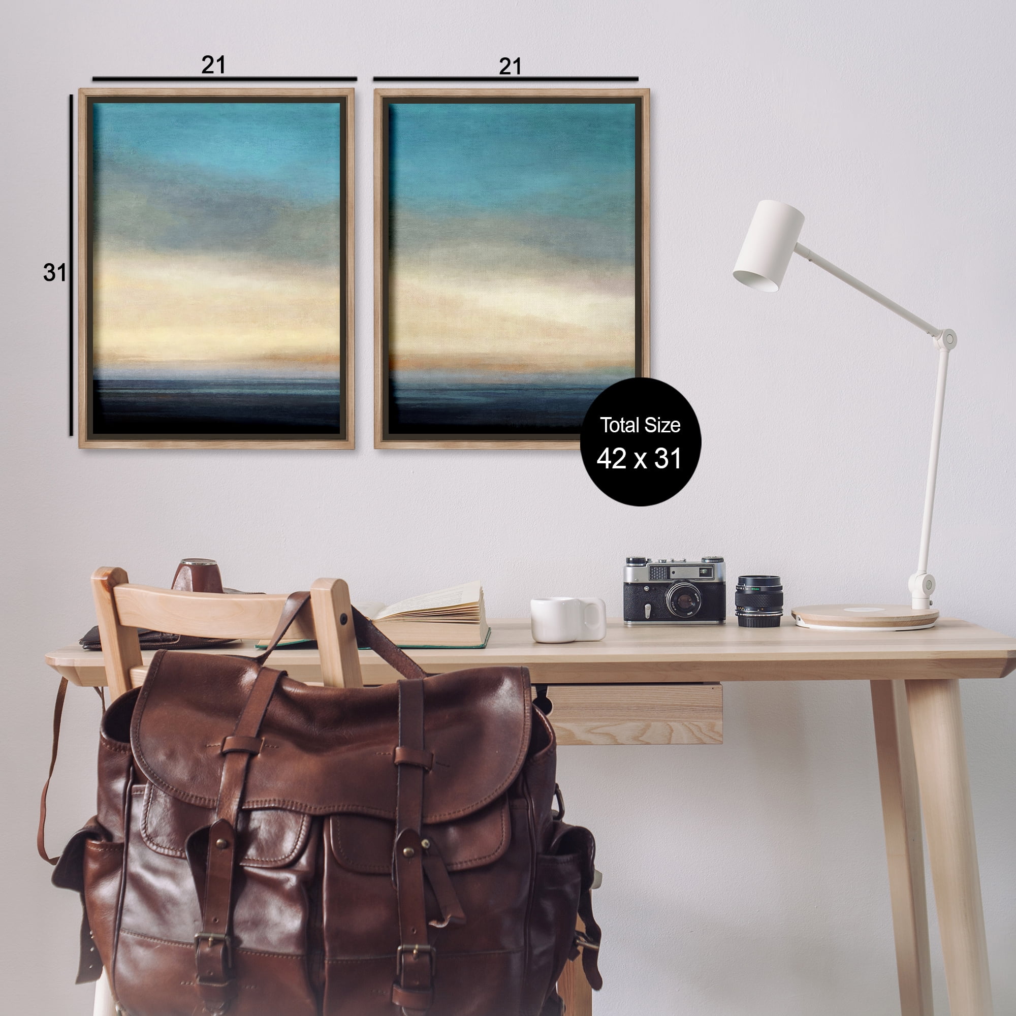 Stupell Industries Calm Tranquil Sea horizon Landscape & Nature Painting Brown Floater Framed Canvas Art Print Wall Art, 21 x 31, Set of 2