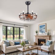 20 inch Brown Caged Ceiling Fan with Lights, Industrial 6-Light Fan Light Fixture with Remote Control, Reversible 6-Speed for Bedroom,Living Room.
