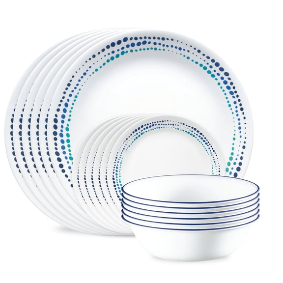 Corelle Ocean Blues 18-Piece Glass Dinnerware Set (Service for 6)