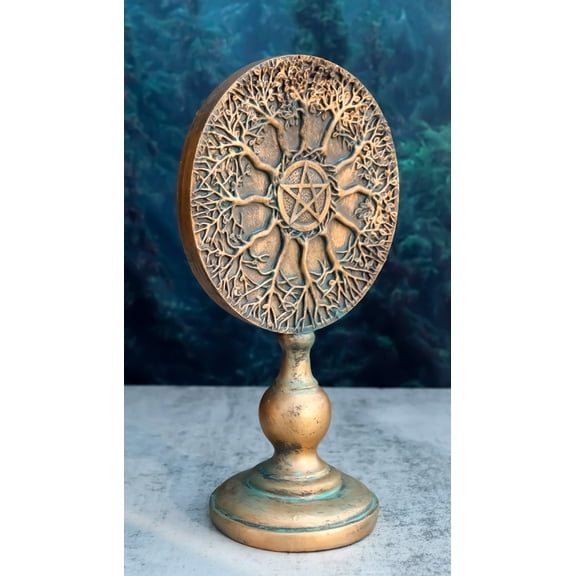 Wicca Spring Summer Fall Winter Trees Wheel of Life With Pentagram Figurine