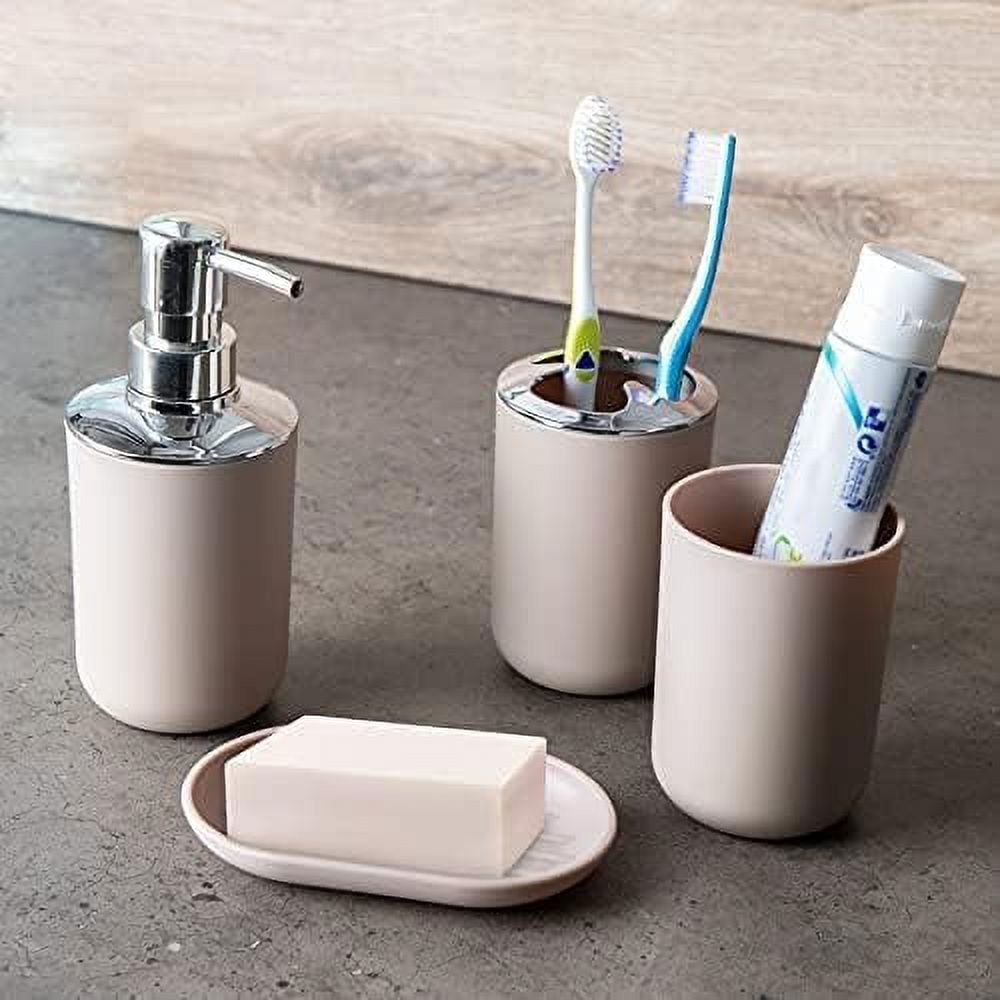 Moss & Stone 6 pcs Bathroom Accessories Set, Bathroom Decor Sets Includes Soap Dispenser, Toothbrush Holder, Toothbrush Cup, Soap Dish, A Bathroom Accessories Sets Complete (Beige)
