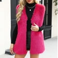 thumbnail image 7 of Open Front Faux Fur Vest Women Fashion Sleeveless Fuzzy Outerwear Jackets Soft Fluffy Cardigan Coats Hot Pink, 2XL, 7 of 7