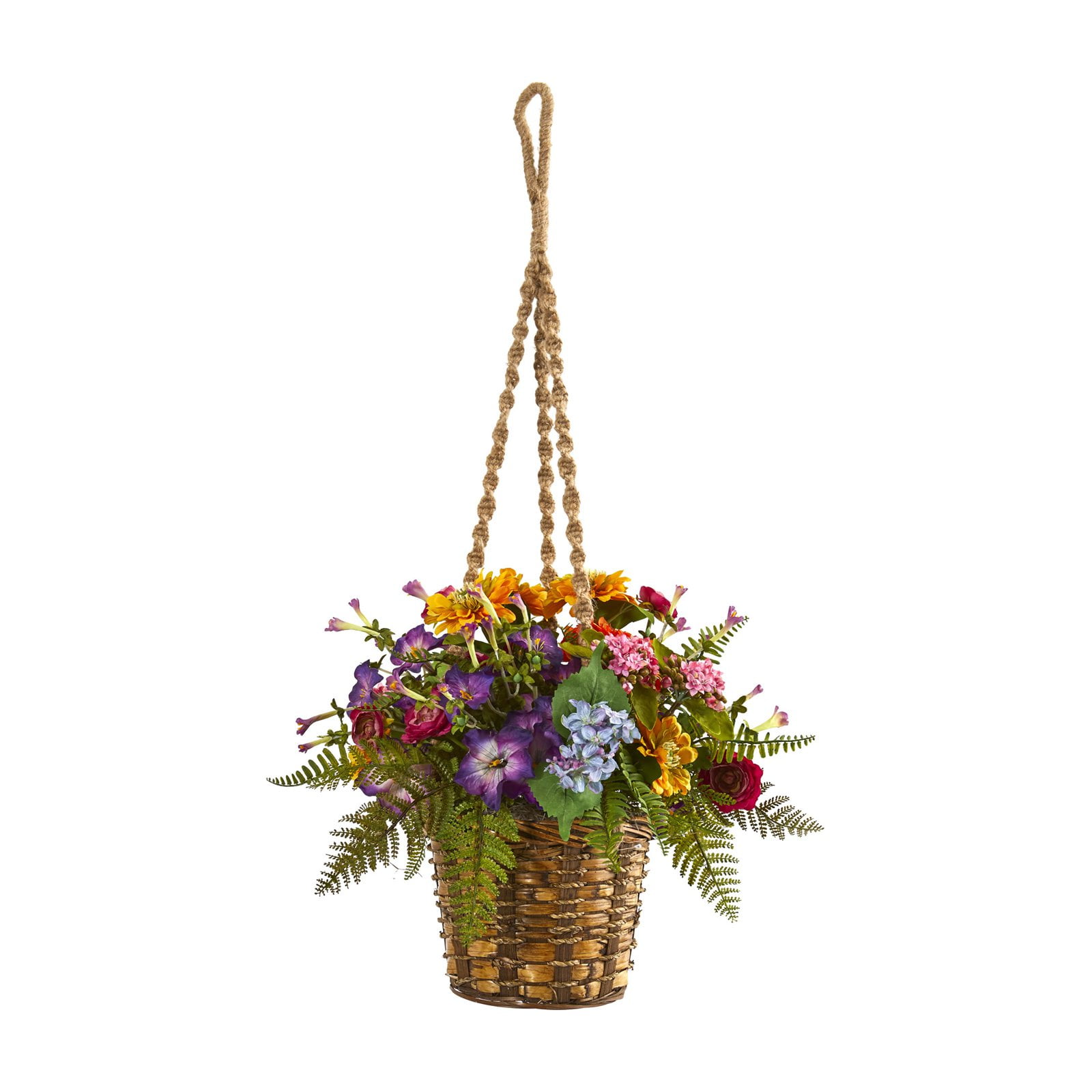 Nearly Natural Mixed Floral Artificial Plant in Hanging Basket