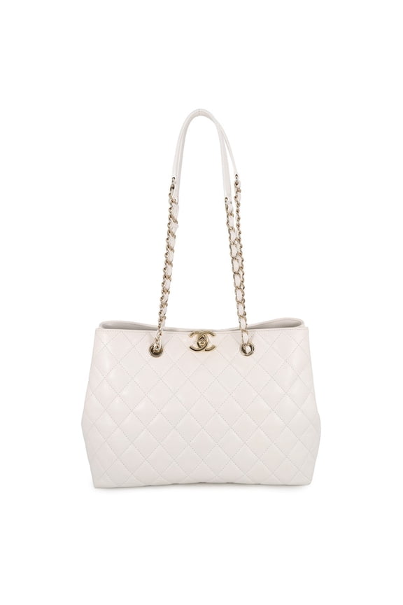 Pre-Owned Chanel Chain Tote Bag Matelass Coco Mark Caviar Skin AS3953 CHANEL White Handbag...