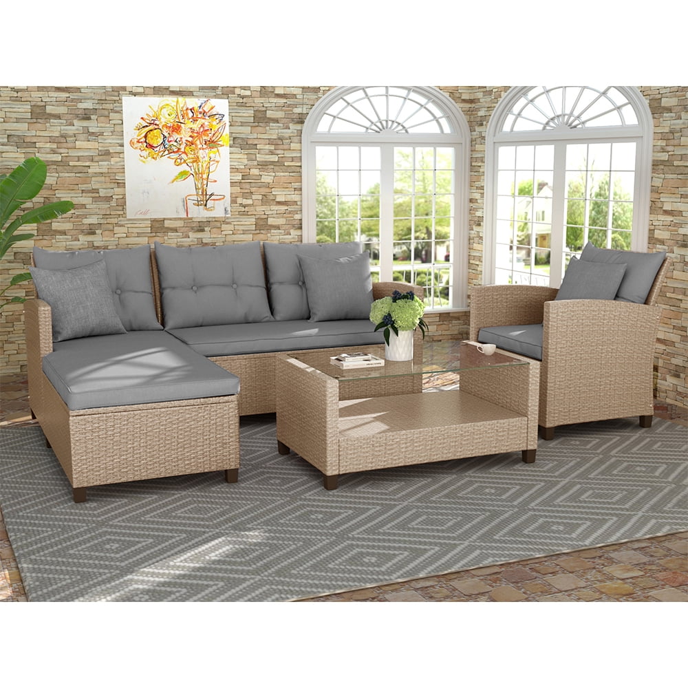 Patio Furniture Sets, 4Piece Outdoor Sectional Sofa Set with Loveseat