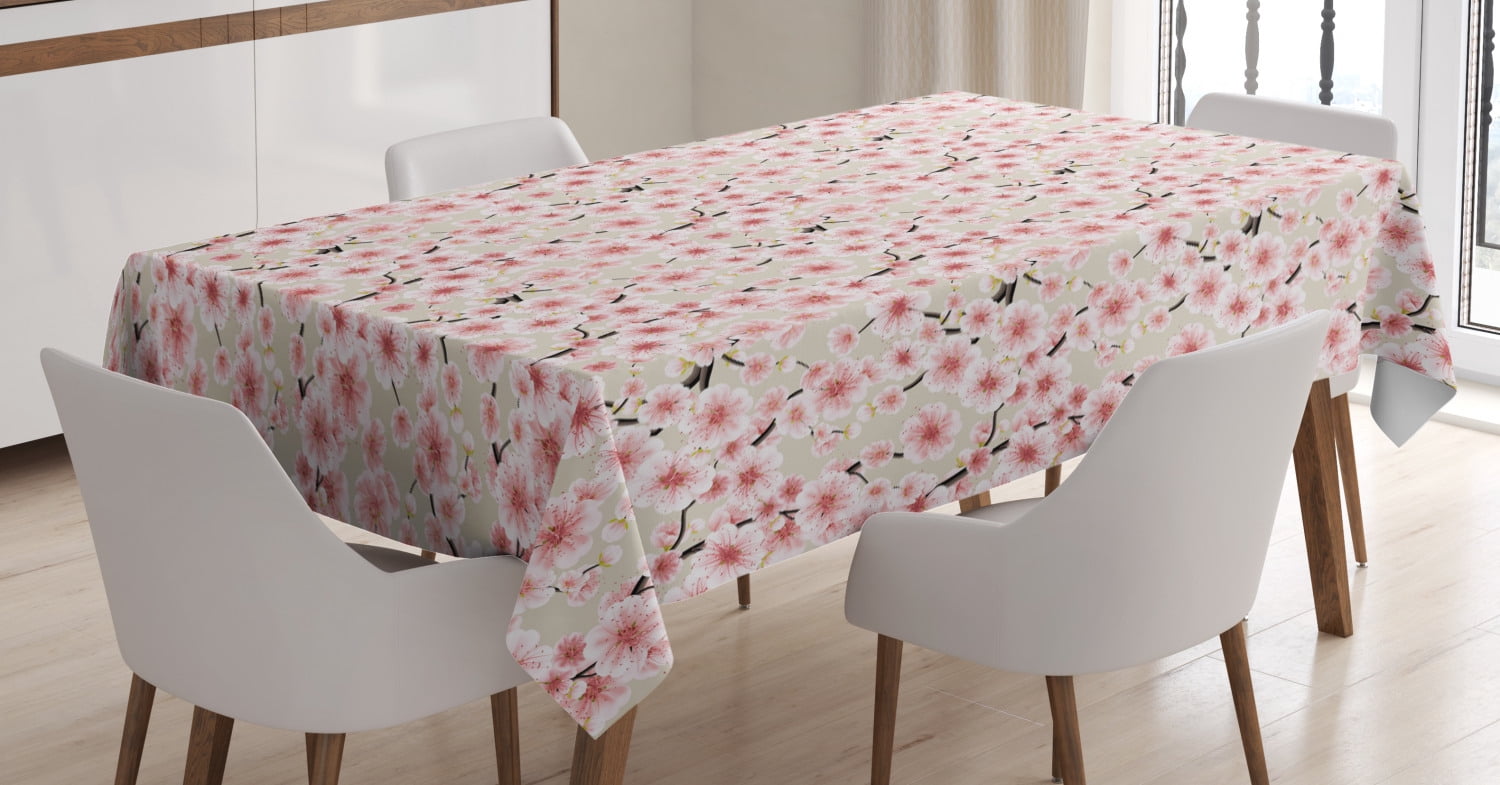 Cherry Blossom Tablecloth, Japanese Flowers Symbolic of Spring in a