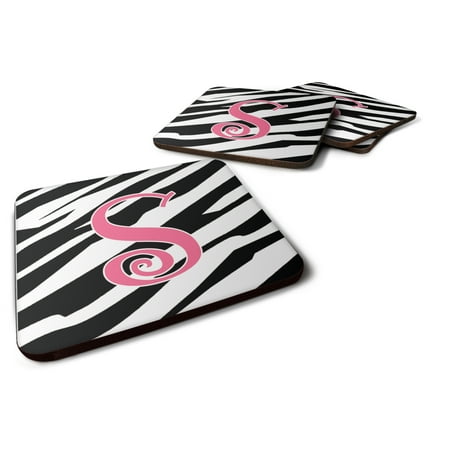 

Carolines Treasures CJ1037-SFC Letter S Initial Zebra Stripe and Pink Foam Coaster Set of 4 3 1/2 x 3 1/2 multicolor