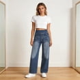 thumbnail image 5 of Wide Leg Jeans for Women High Waist Stretchy Straight Leg Side-Zipper Plus Size Baggy Casual Pull On Barrel Jeans with Pockets, 5 of 9