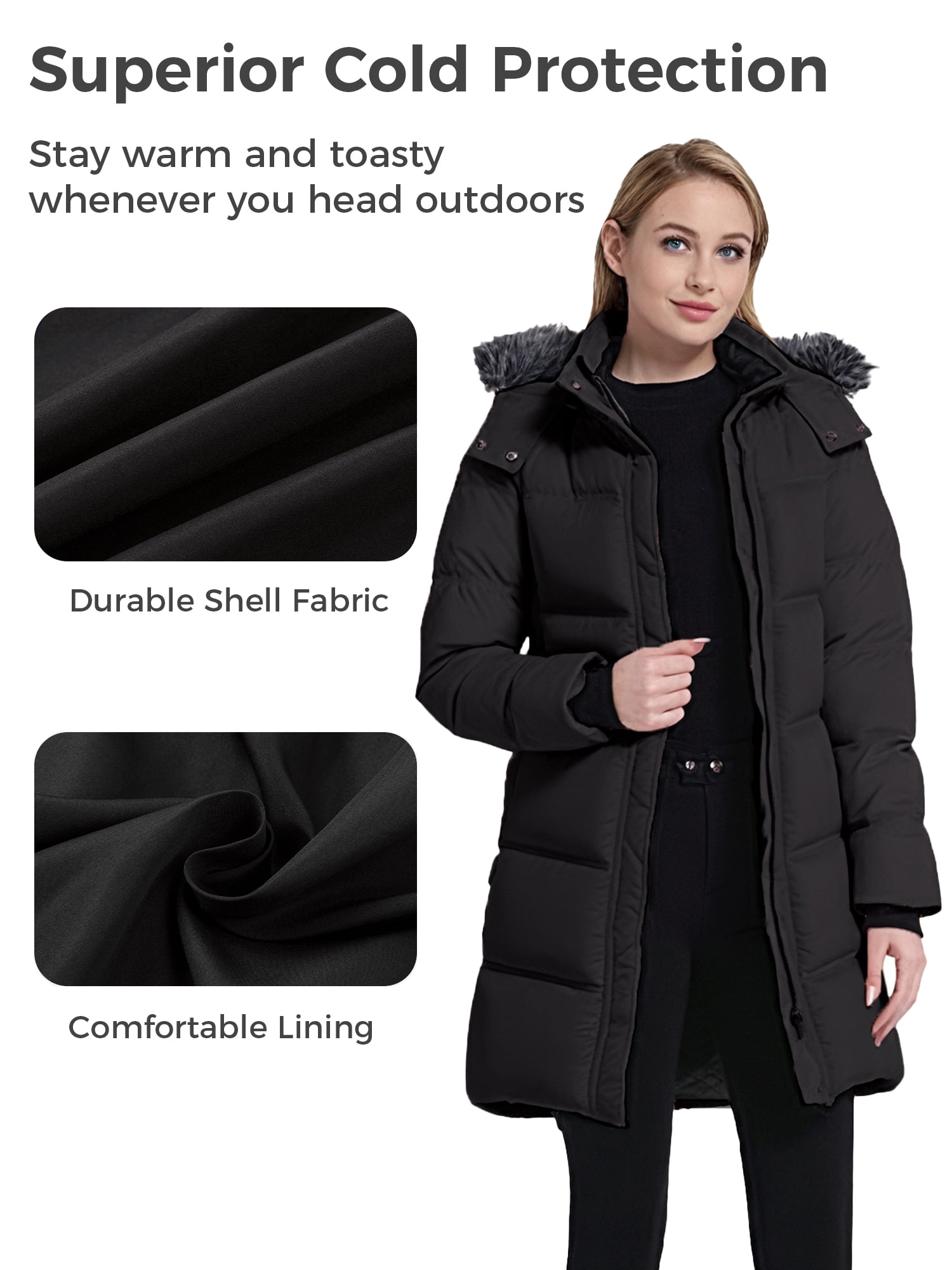 Women's Recycled Coat Warm Winter Coat Quilted Winter Jacket Windproof Puffy Coat Black M