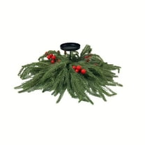 JeashCHAT Christmas Centerpieces for Table, Includes Candle Holder Artificial Pine Needles Red Berries, Christmas Decorations for Holiday Party Home Fireplace Tabletop Decor, 17.7" x 5.5"