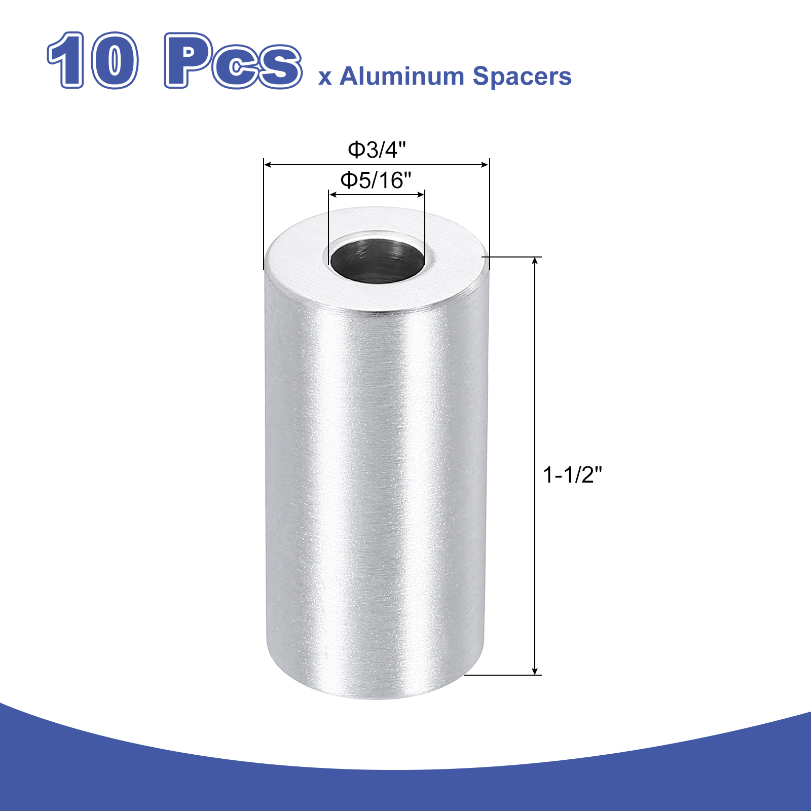 10 Pack Aluminum Spacers, 3/4" OD x 5/16" ID x 1-1/2"L for M8 Screw Bolts