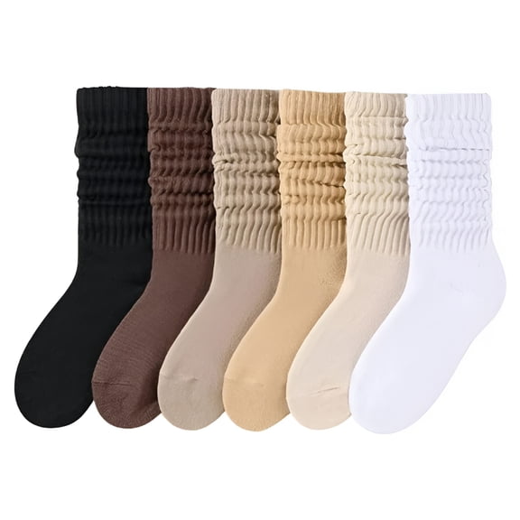 OQRKI Women's 6 Pairs Slouch Socks Ribbed Knit Cozy Soft Scrunch Sock
