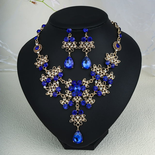 Nvzi Conjunto de joyas de diamantes de imitación con forma de lágrima para novia, collar y pendientes para boda, A27